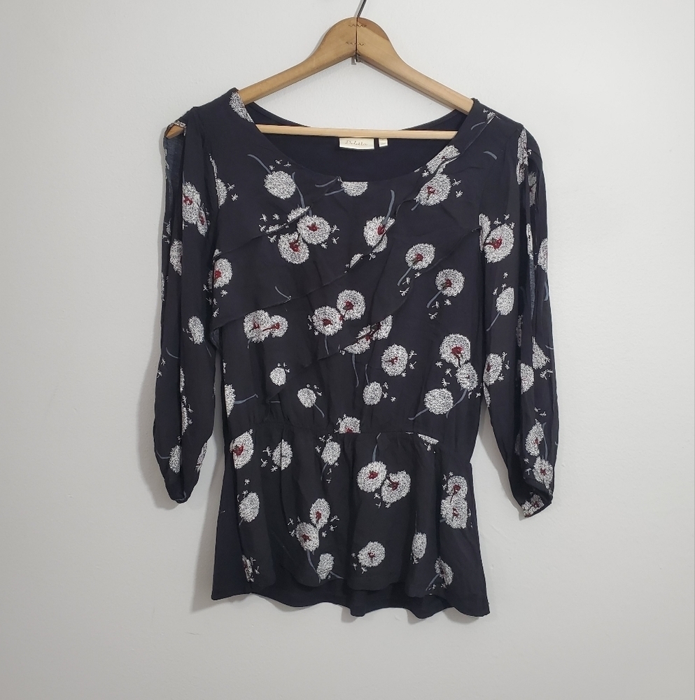 Anthro Deletta Dandelion Print Open Sleeve Top